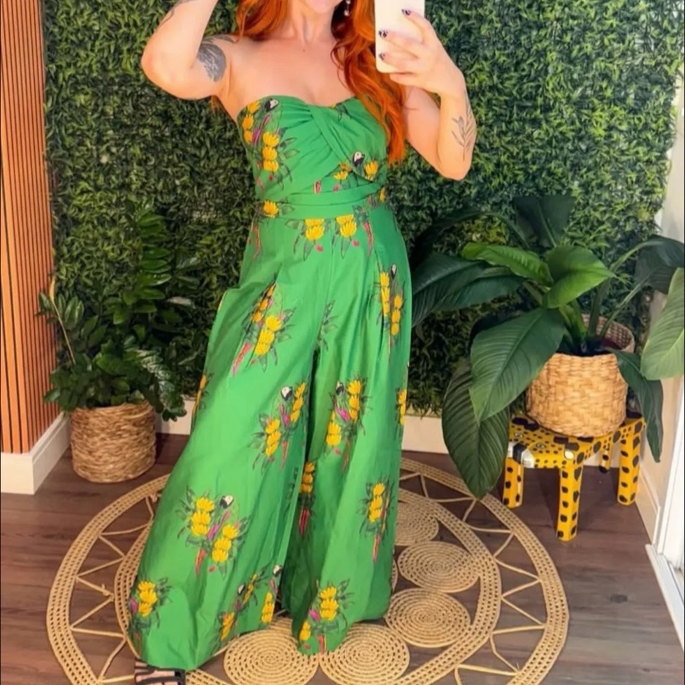 FARM Rio Green Rio Maracanã Strapless Jumpsuit Size XL - Picture 3 of 11